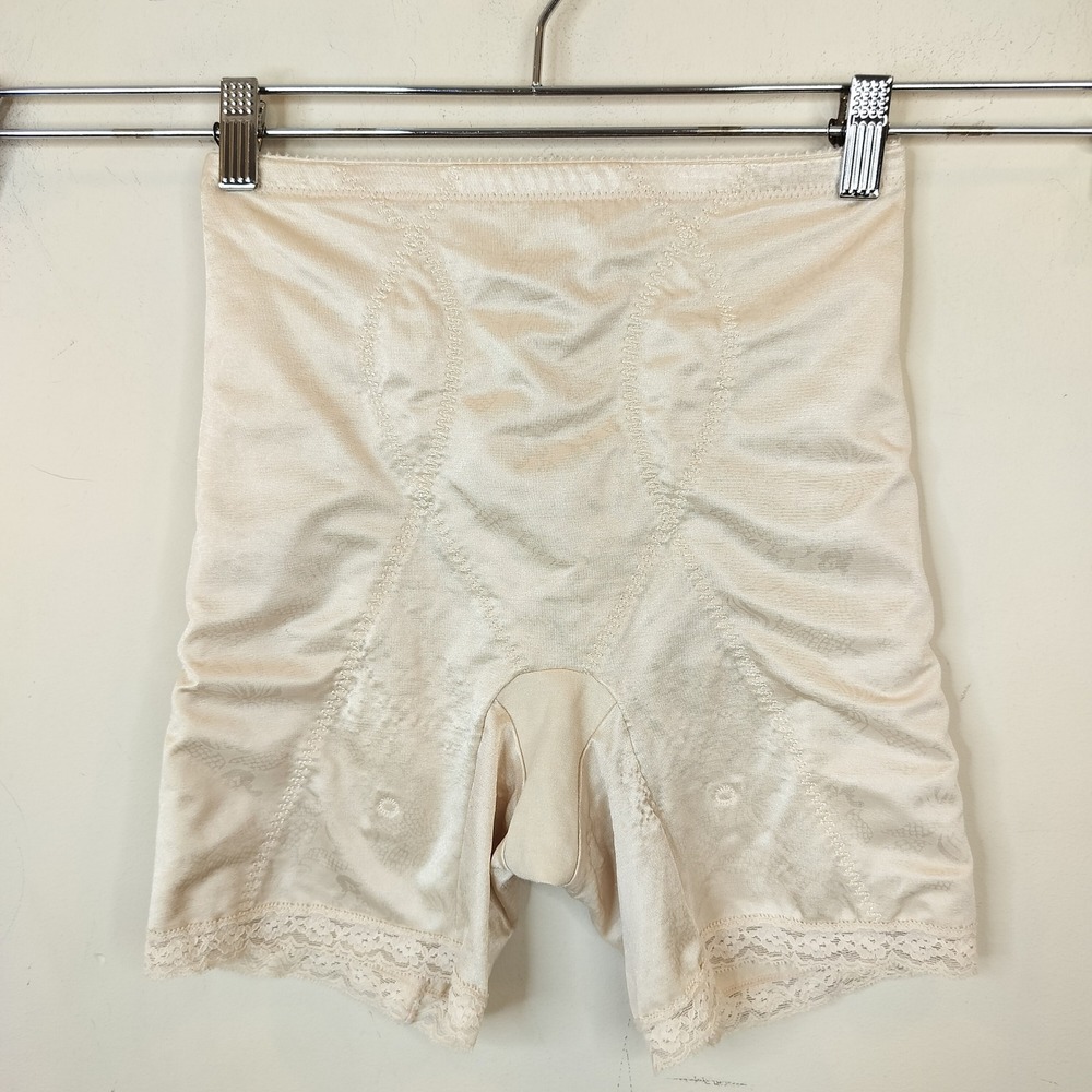 Vintage Adonna Shapewear Shorts Large Lace Trim Jacquard Control Top Cream